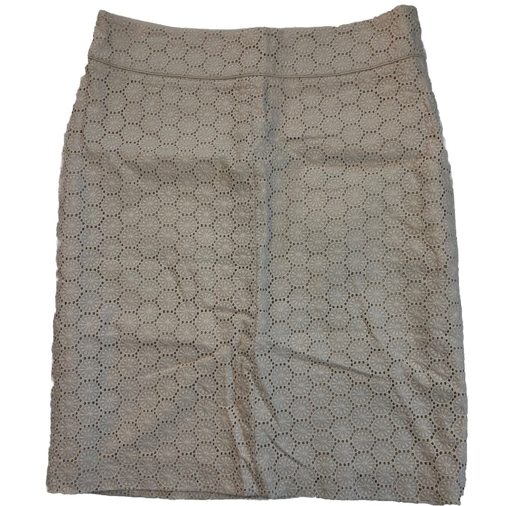 Willi Smith‎ Pencil Skirt Size 8 Cream Color Eyelet Lace Fully Lined Business